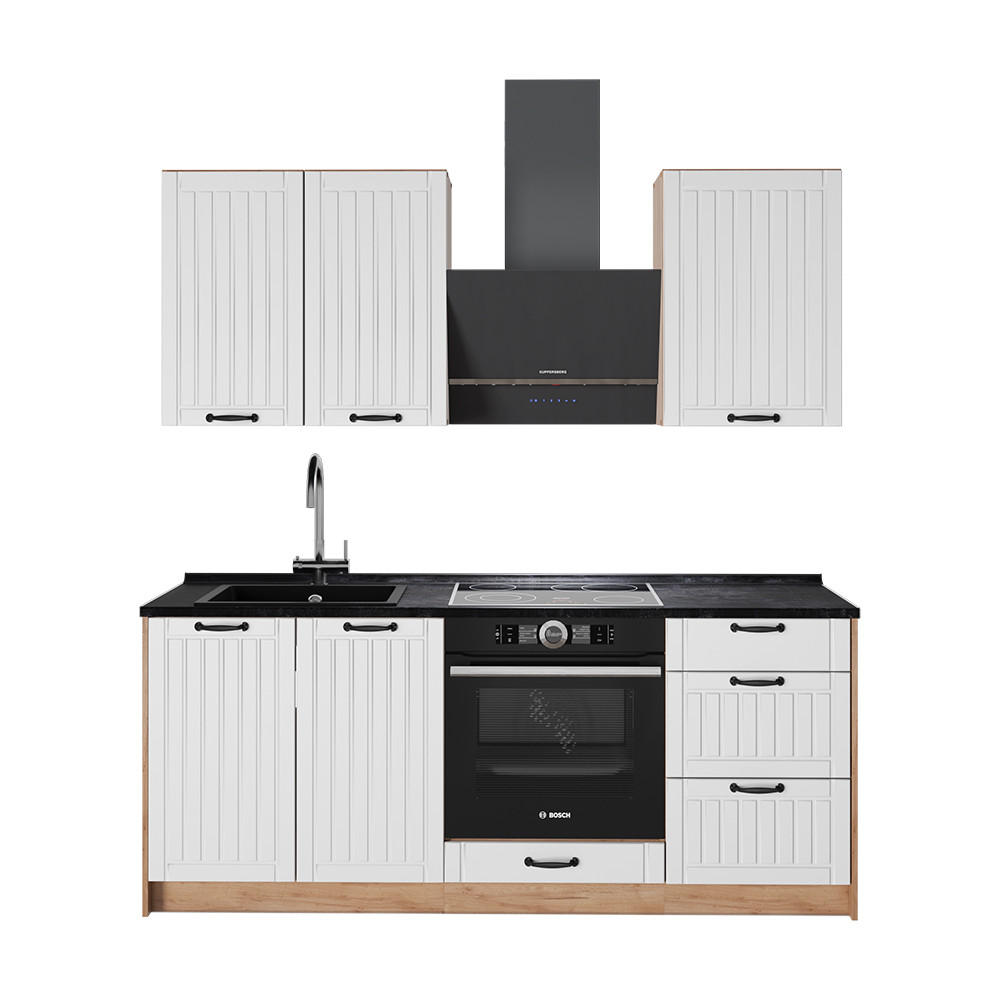 SINGLEKÜCHE Fame-Line, Weiß Landhaus/Goldkraft Eiche, 190 cm ohne Arbeitsplatte - Honigeiche/Weiß, Holzwerkstoff (190/82/51.6cm) - Vicco