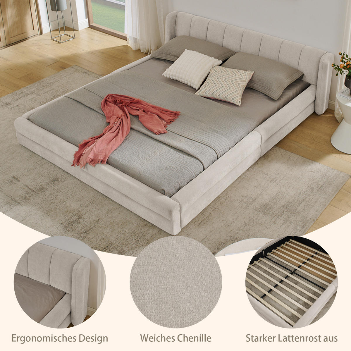 POLSTERBETT 160/200 cm in Beige Stoff - Beige, Holzwerkstoff/Textil (160/200cm) - WISHDOR