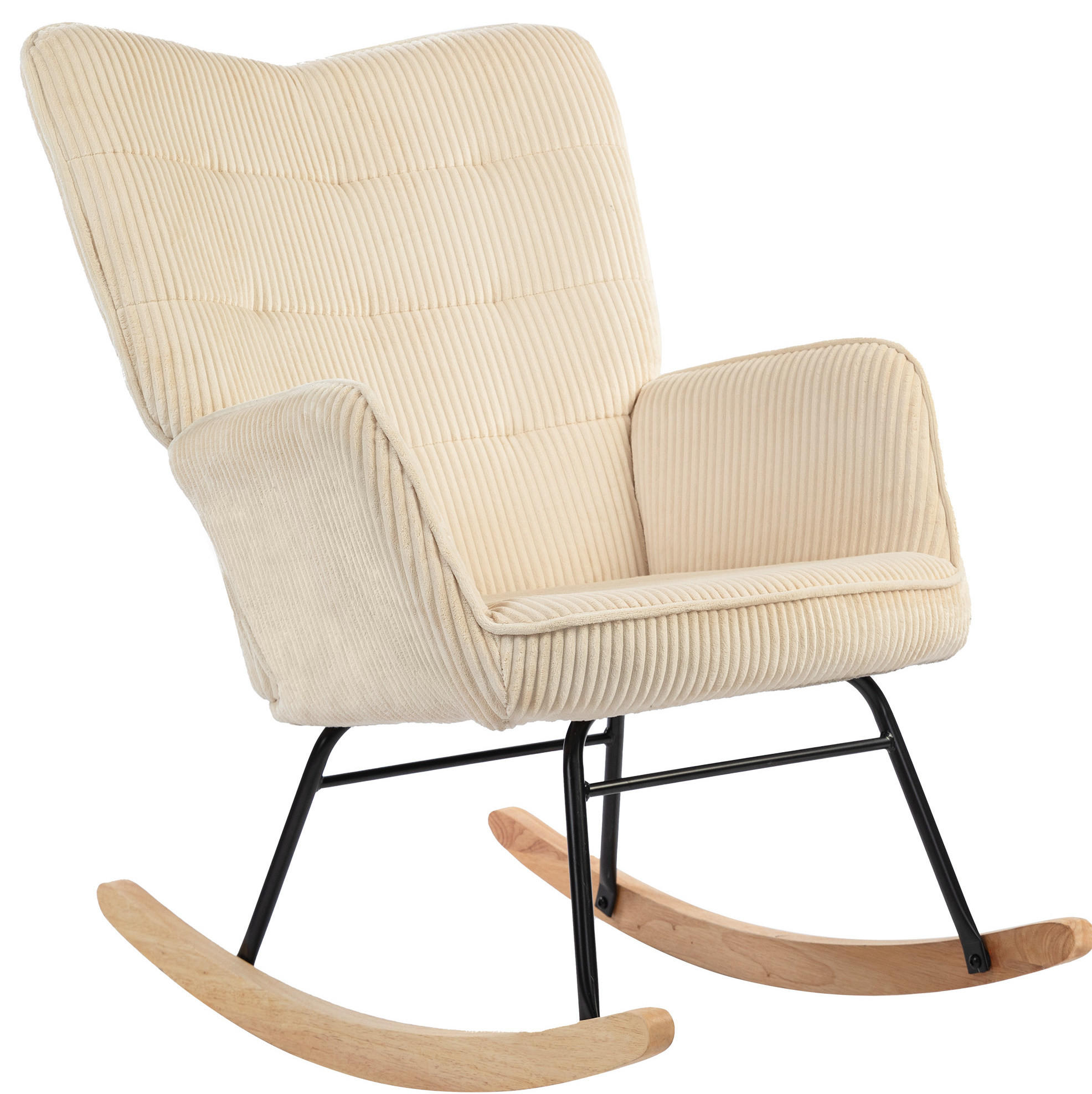 SCHAUKELSTUHL 71/98/101 cm mit hoher Rückenlehne und Kordbezug in Beige - Beige, Holz (98/101/71cm) - BEAOK