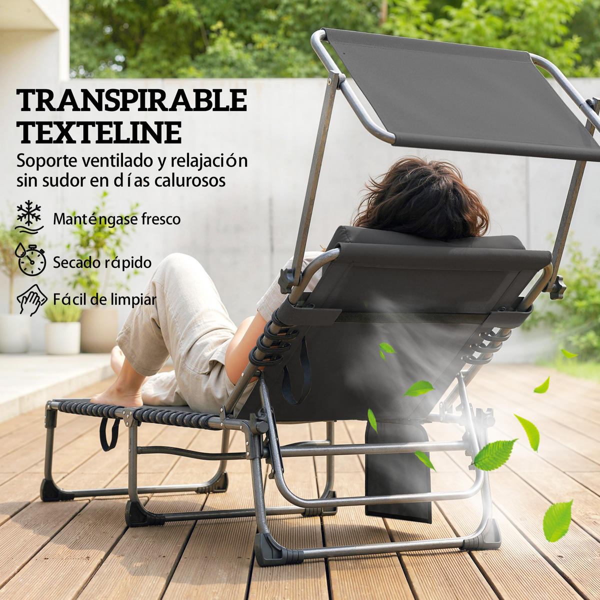 RELAXSESSEL-SET mit Kopfstütze und Sonnenschutz, Doppelsessel in Schwarz - Schwarz, Metall (57/30/190cm) - Vallsero