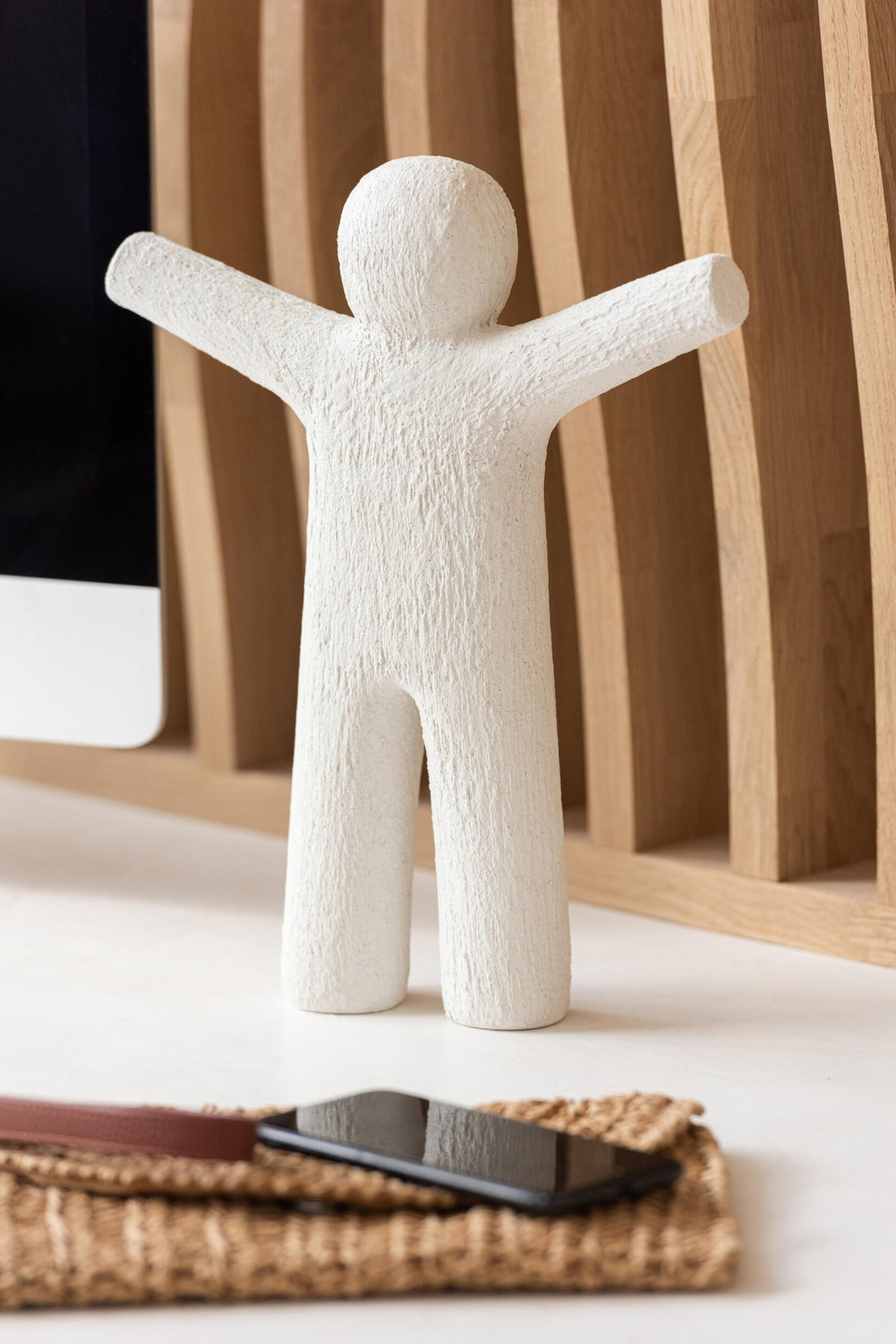 FIGUR P'TIT MAURICE - 26.5/4/31 cm - Weiß, Glas/Naturmaterialien (4/31/26.5cm) - J-Line