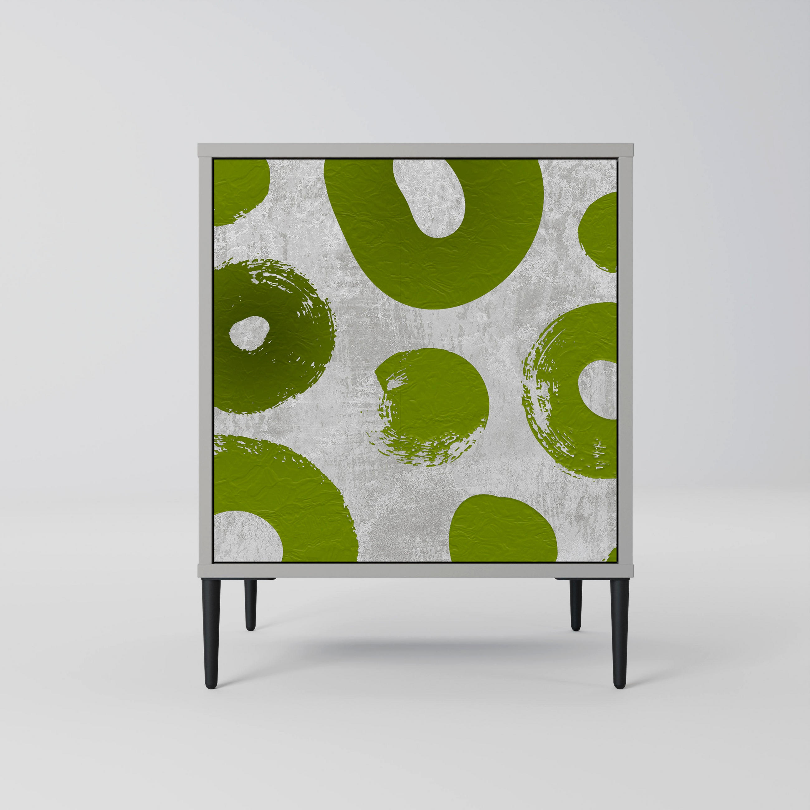 SIDEBOARD GREEN RHAPSODY, Grau, 57,5x42x72,5 cm, Schwarze Metallfüße - Multicolor/Schwarz, Holzwerkstoff/Metall (57.5/72.5/42cm) - SpaceRebels