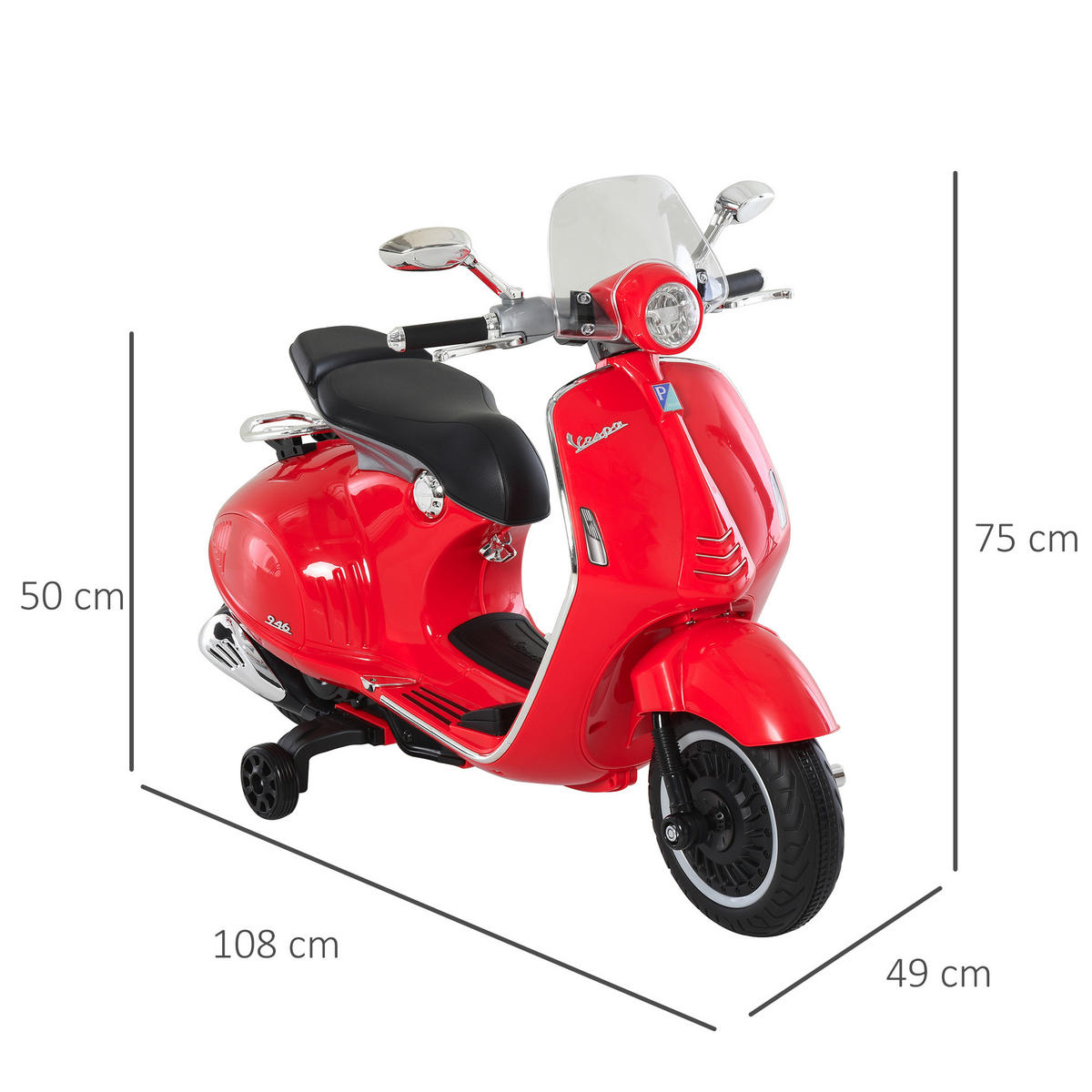 ELEKTRO KINDERMOTORRAD, Rot/Weiß, PP+ Stahl - Rot, Kunststoff (108/49/75cm) - HOMCOM