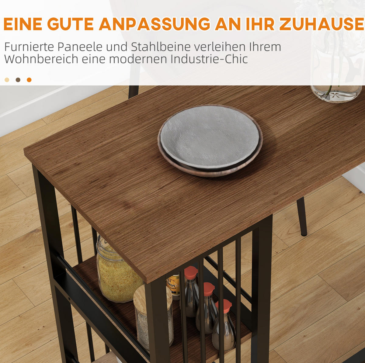 BARTISCH mit 3 Ablageflächen 120 x 40 x 105 cm Braun - Braun, Metall (40/105/120cm) - Beauniv
