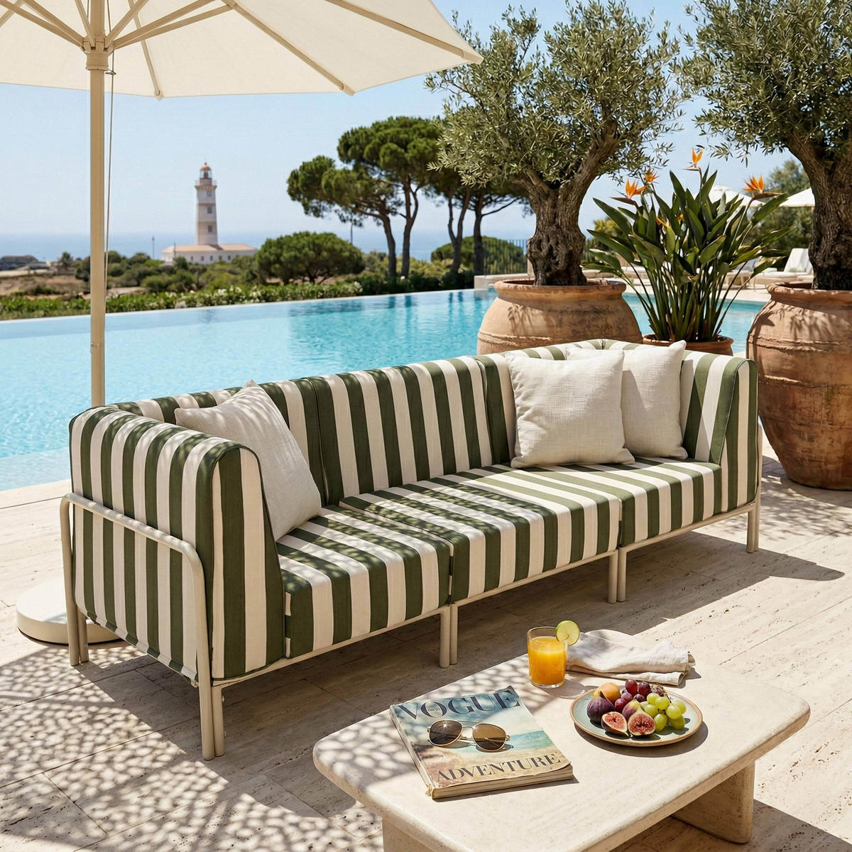 GARTENSOFA mit 3 Sitzplätzen, Khakigrün - Grün, Textil (80/78/216cm) - Oviala