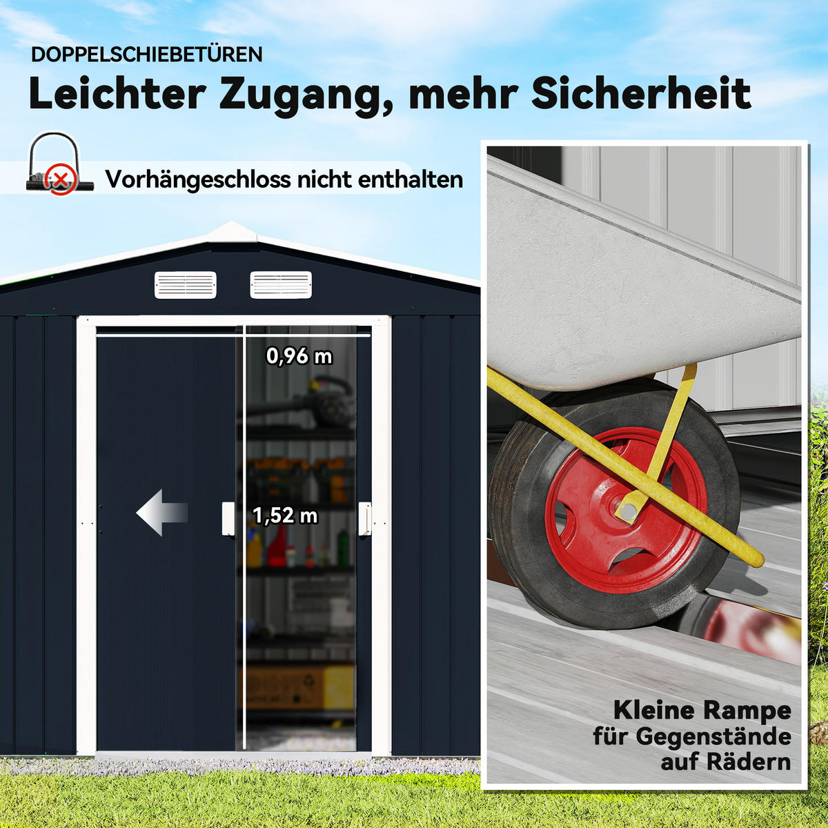 GERÄTEHAUS, Geräteschuppen, Gartenhaus, Schuppen, wetterfest, Stahl, Kohlegrau - Grau, Metall (195/192/277cm) - Outsunny