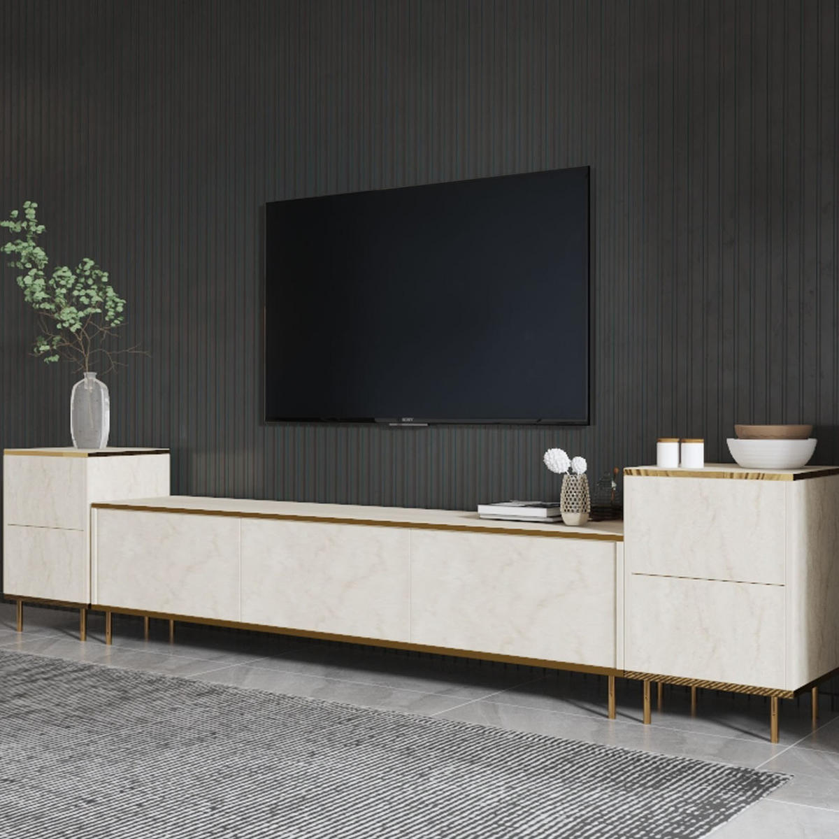 TV-MÖBEL Imaj Travertin-Gold - Beige/Goldfarben, Holz (260/60/35cm) - Habitat Garten