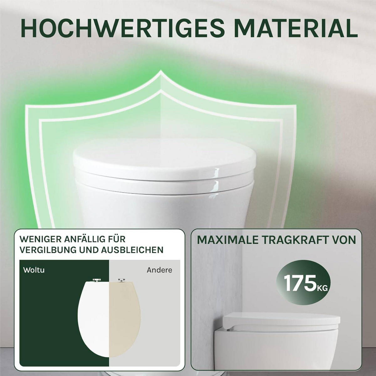 WC SITZ mit Absenkautomatik, Softclose Scharnier, Oval - Weiß, Kunststoff (37/5.7/44cm) - Woltu