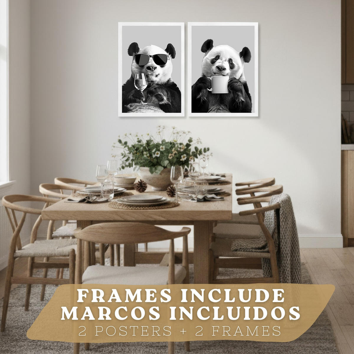 PLAKAT Sada 2 Panda Bears A4 Bílý rám - bílá, papír (29.7/1/21cm) - Nacnic