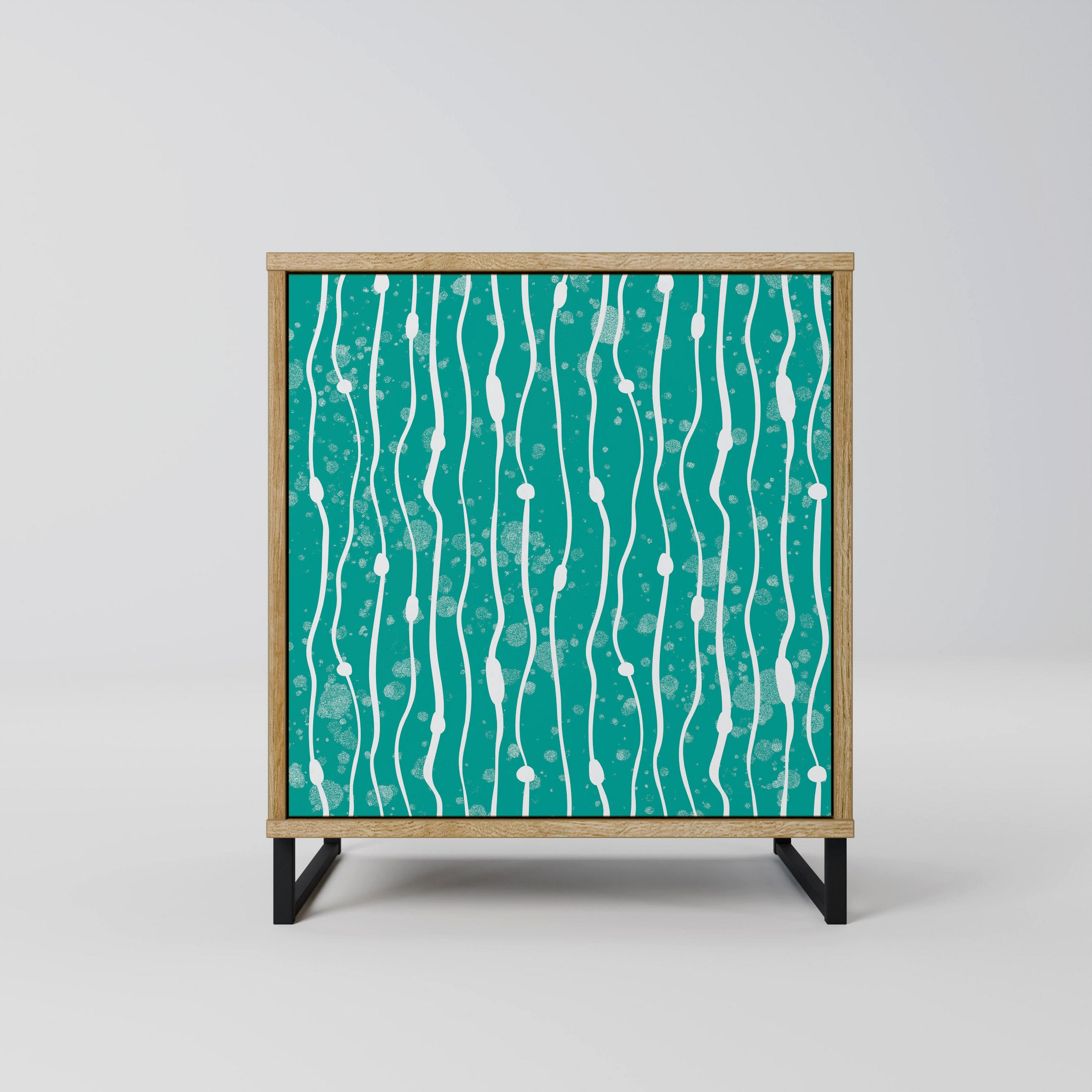 SIDEBOARD TURQUOISE RAIN, Eichefarben, 57,5x42x67,5 cm, Schwarze Metall-Rahmenfüße - Eichefarben/Multicolor, Holzwerkstoff/Metall (57.5/67.5/42cm) - SpaceRebels