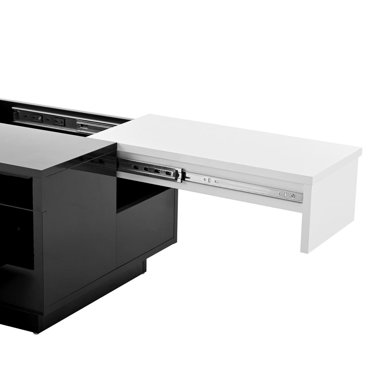 COUCHTISCH 80/50/35.5 cm schwarz höhenverstellbar mit LED-Beleuchtung und ausziehbarer Tischplatte - Schwarz, Holzwerkstoff (80/50/35.5cm) - OKWISH