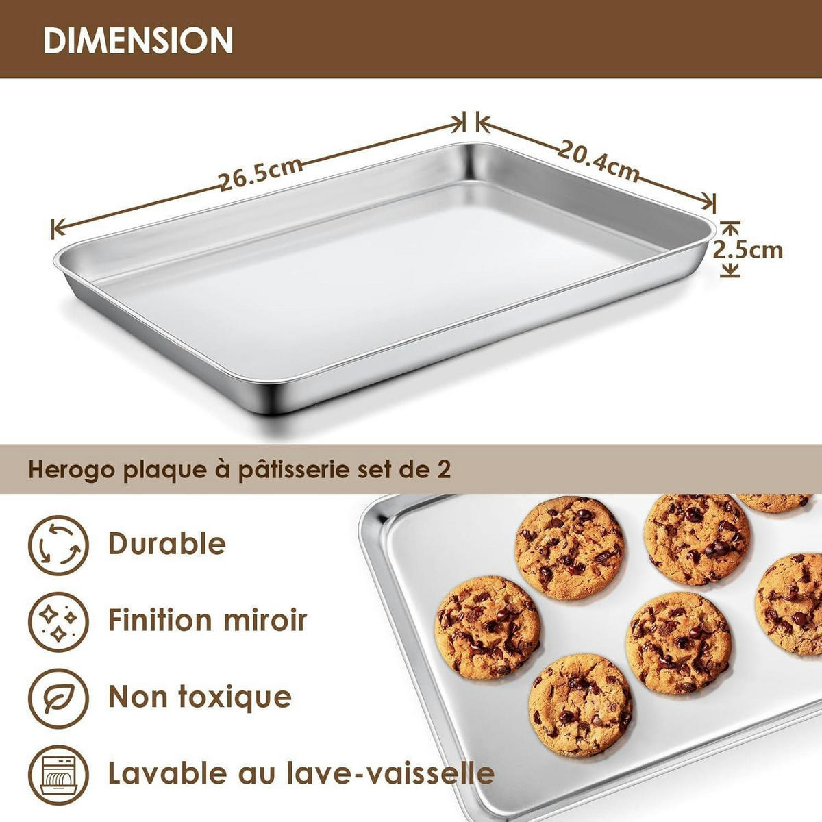 BACKBLECH 2er Set Edelstahl 26,5x20,4x2,5 cm - Silberfarben, Metall (20.4/2.5/26.5cm)