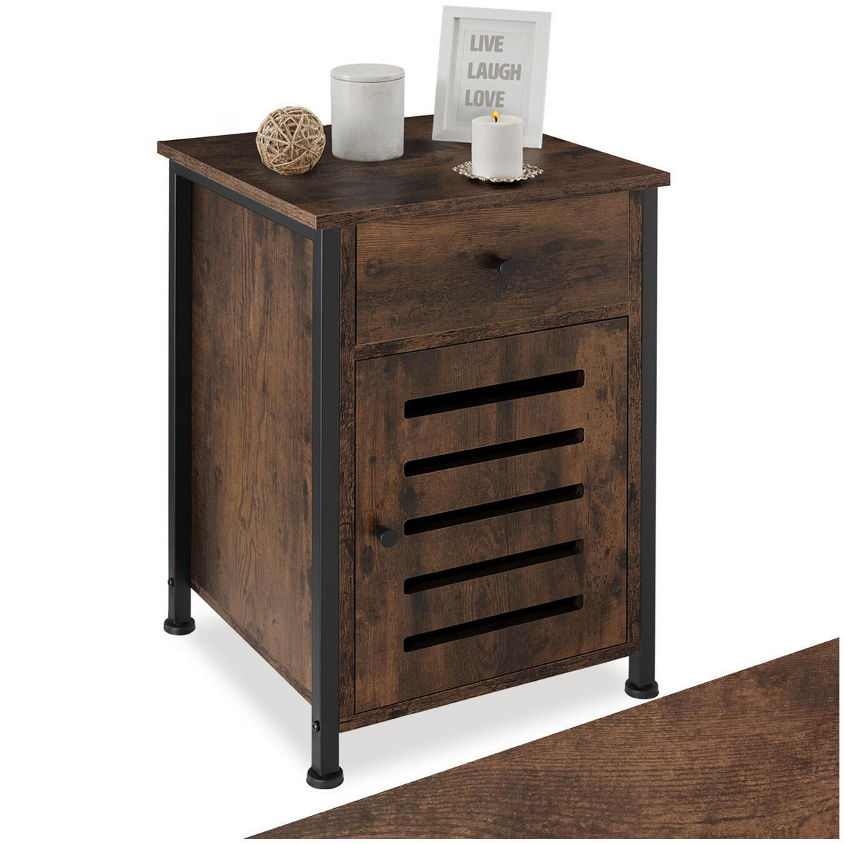 NACHTSCHRANK Waterford, 40 x 42 x 60,5 cm, Industrial Holz dunkel, rustikal - Rostfarben, Holzwerkstoff (40/60.5/42cm) - tectake