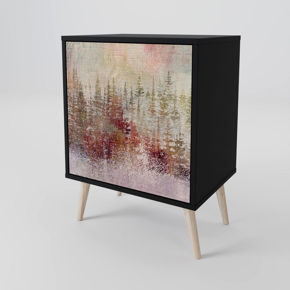 SIDEBOARD VEILED SUMMIT, Schwarz, 57,5x42x67,5 cm, Schwarze Metall-Rahmenfüße - Multicolor/Schwarz, Holzwerkstoff/Metall (57.5/67.5/42cm) - SpaceRebels