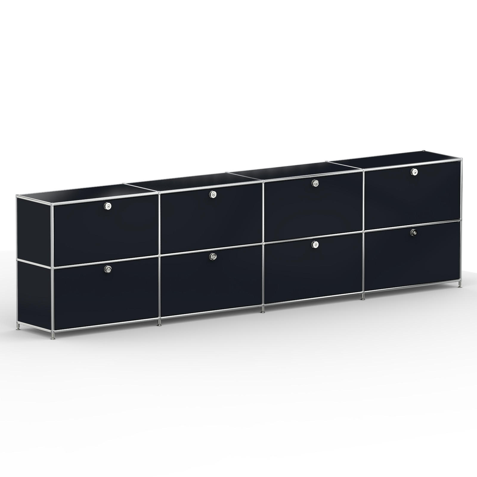 AKTENSCHRANK, 8 Klappen & Schloss, Breite 302 cm, Graphitschwarz - Chromfarben/Silberfarben, Metall (40/80.5/302.2cm) - Versee