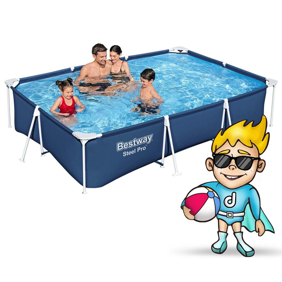 POOL SET 300 x 201 x 66 cm, 5in1 - 56404N - Blau, Textil (300/66/201cm)