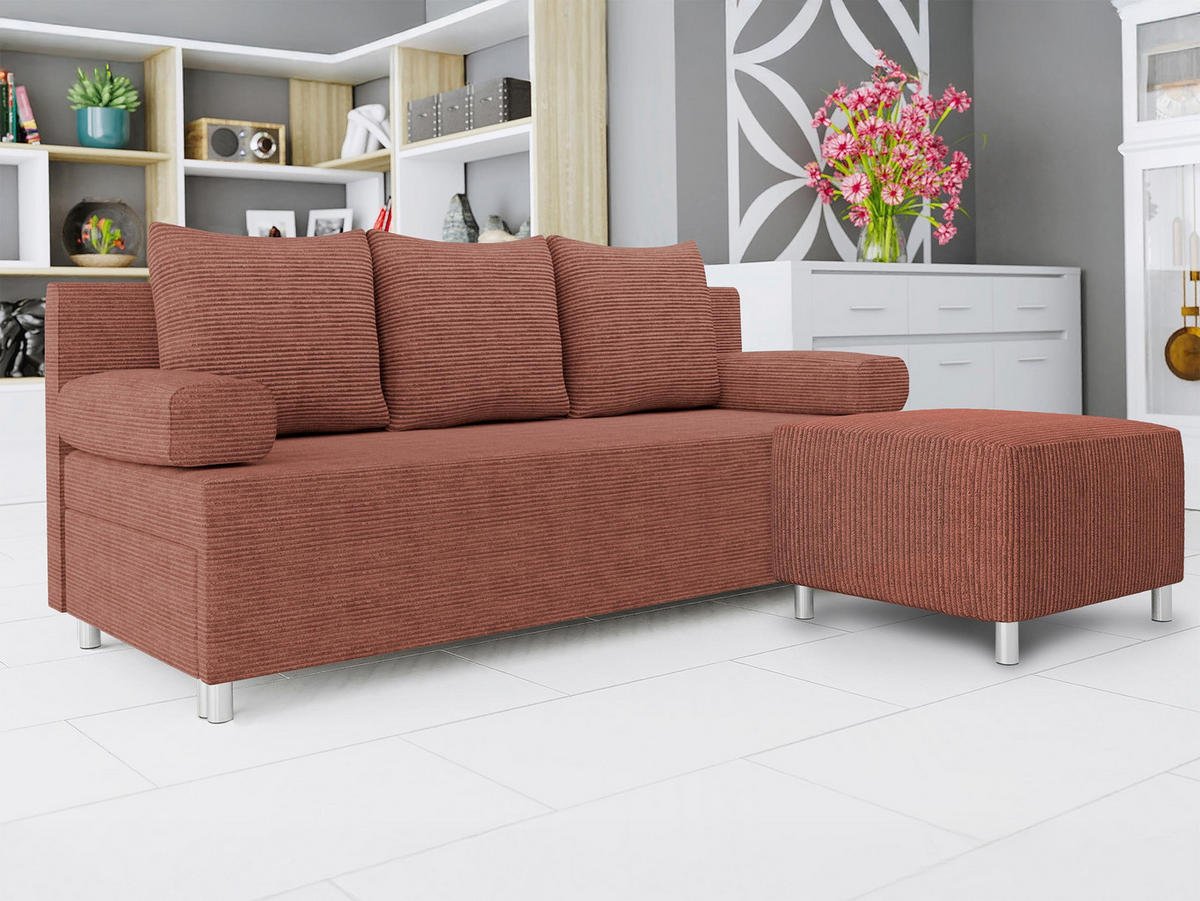 SCHLAFSOFA Dover Cord mit Polsterhocker - Chromfarben/Rosa, Holz/Kunststoff (192/80cm) - MIRJAN24