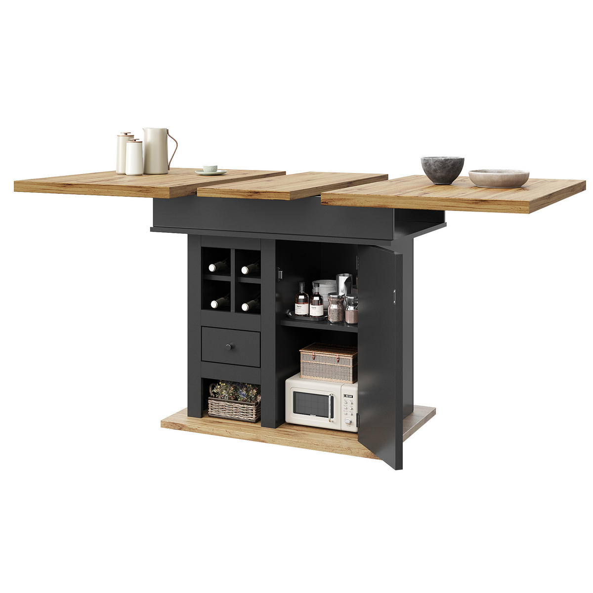 ESSTISCH 140/80/75 cm Schwarz Natur aus MDF mit Stauraum und Soft-Close - Schwarz, Holzwerkstoff (140/80/75cm) - OKWISH