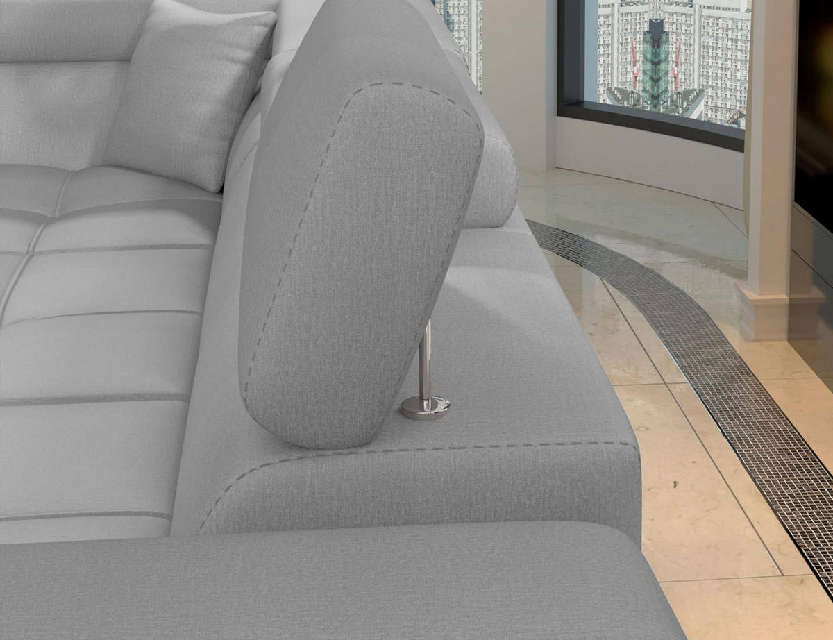 ECKSOFA mit Schlaffunktion und Bettkasten, pflegeleichter Monolith-Stoff - Chromfarben/Grau, Textil/Metall (202/275cm) - Eltap