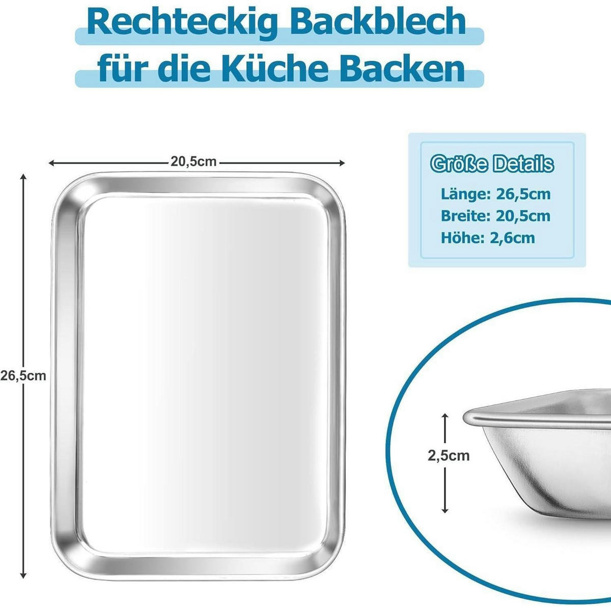 BACKBLECH Edelstahl 26,5 x 20,5 x 2,5 cm - Silberfarben, Metall (20/2.5/26cm)
