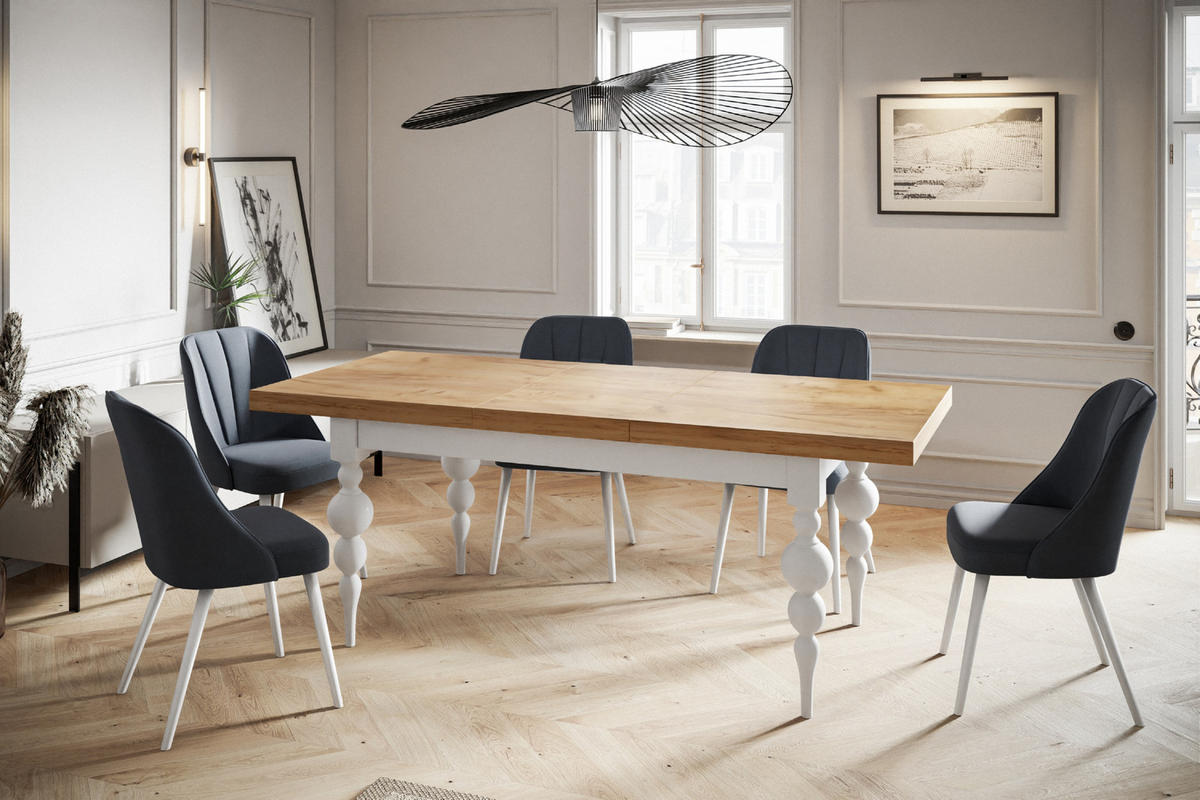 ESSZIMMERTISCH LENA, ausziehbarer Tisch 170-250X90X78,5 cm, Farbe: CRAFT, mit Tischbeinen in Farbe Weiß - Weiß/Braun, Holzwerkstoff (170/80/79cm) - Alpi-Möbel