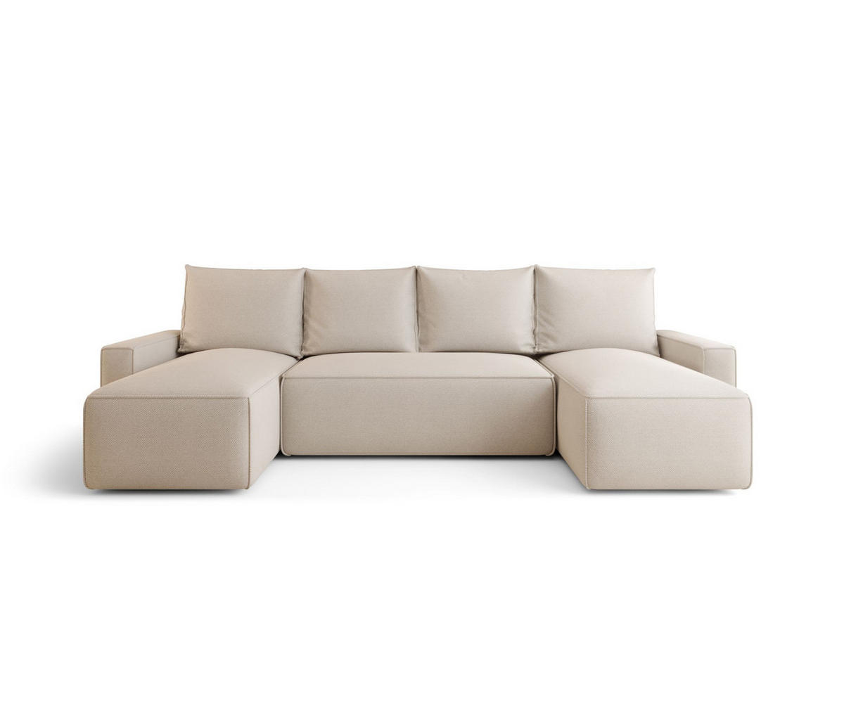 WOHNLANDSCHAFT mit Schlaffunktion SAVIO U Curio 09 - Ecru, Textil (300/75/140cm) - Bedante