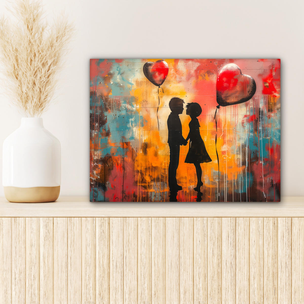 LEINWANDBILD Straßenkunst - Liebe - Graffiti - Kunst - Banksy Wandbild 40x30 cm - Orange, Textil (40/30cm) - MuchoWow