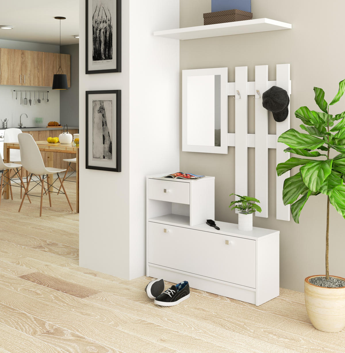 GARDEROBE Weiß 90x25x170 cm - Silberfarben/Weiß, Holzwerkstoff/Metall (90/170/25cm) - Akord