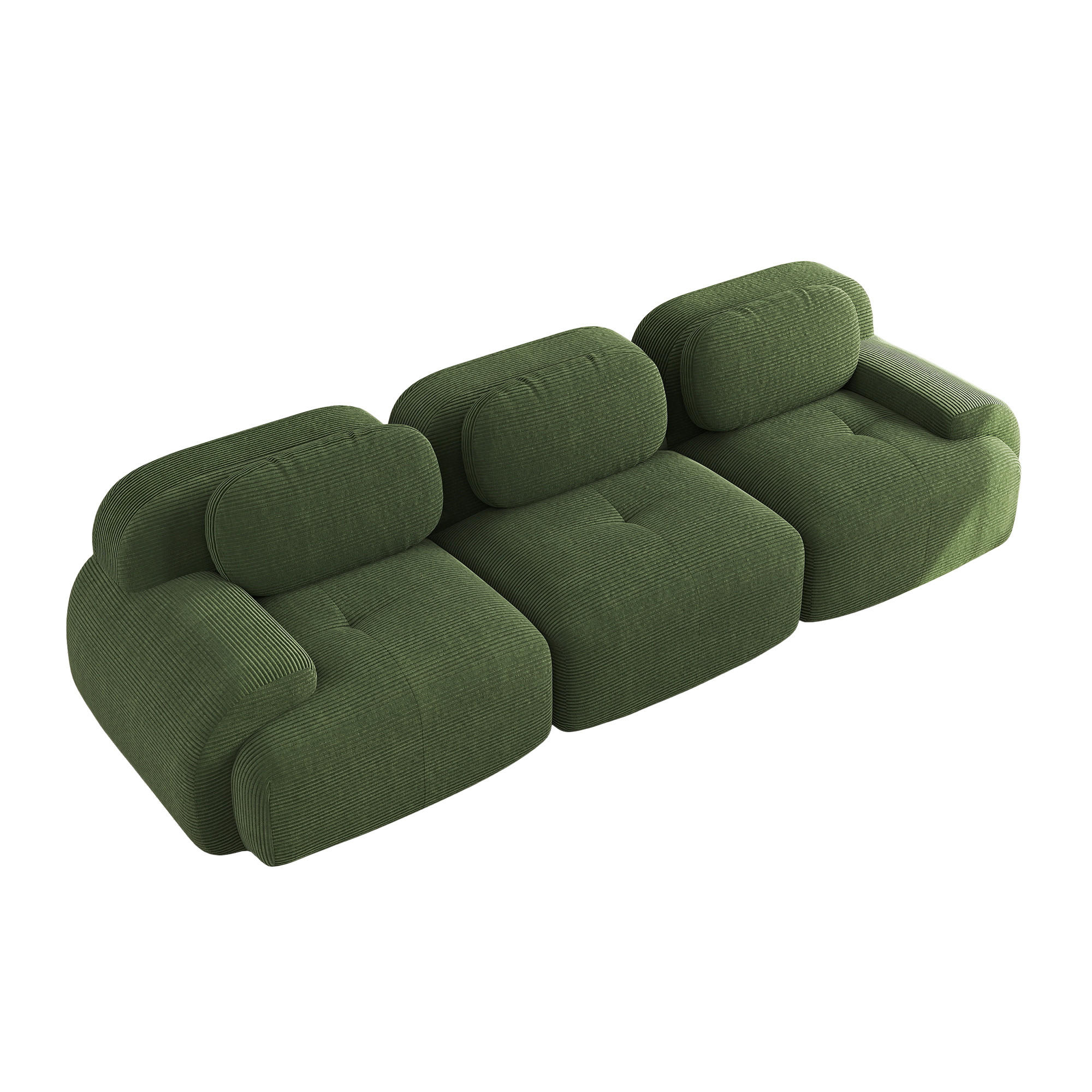 SOFA 3-Sitzer Modulares aus Cord 298x103x75 cm mit ergonomischem Aufbau, grün - Grün, Textil (103/75/298cm) - Luhomfu