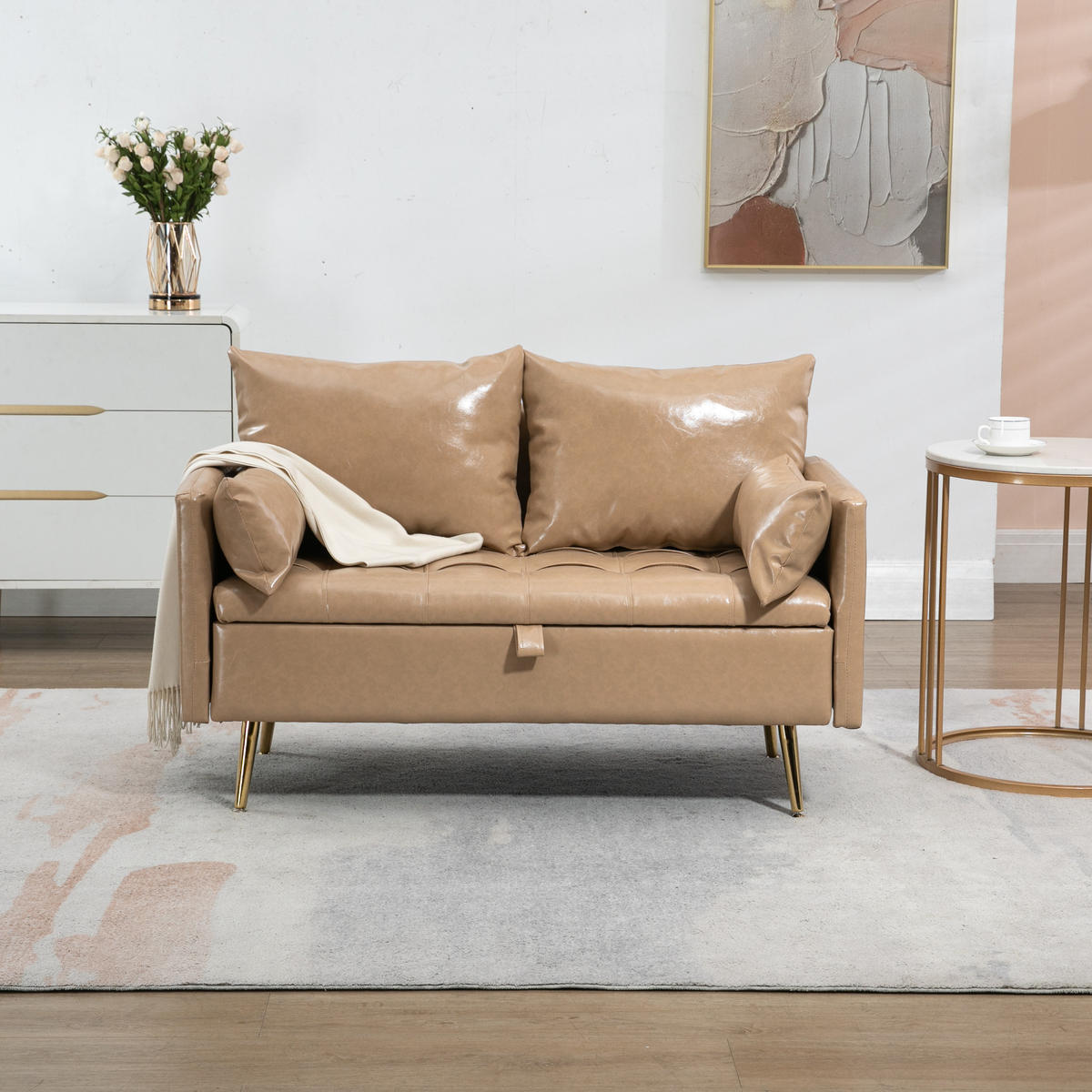 SOFA Sysmä - Goldfarben/Cappuccino, Holz/Metall (122/72/65cm) - [en.casa]