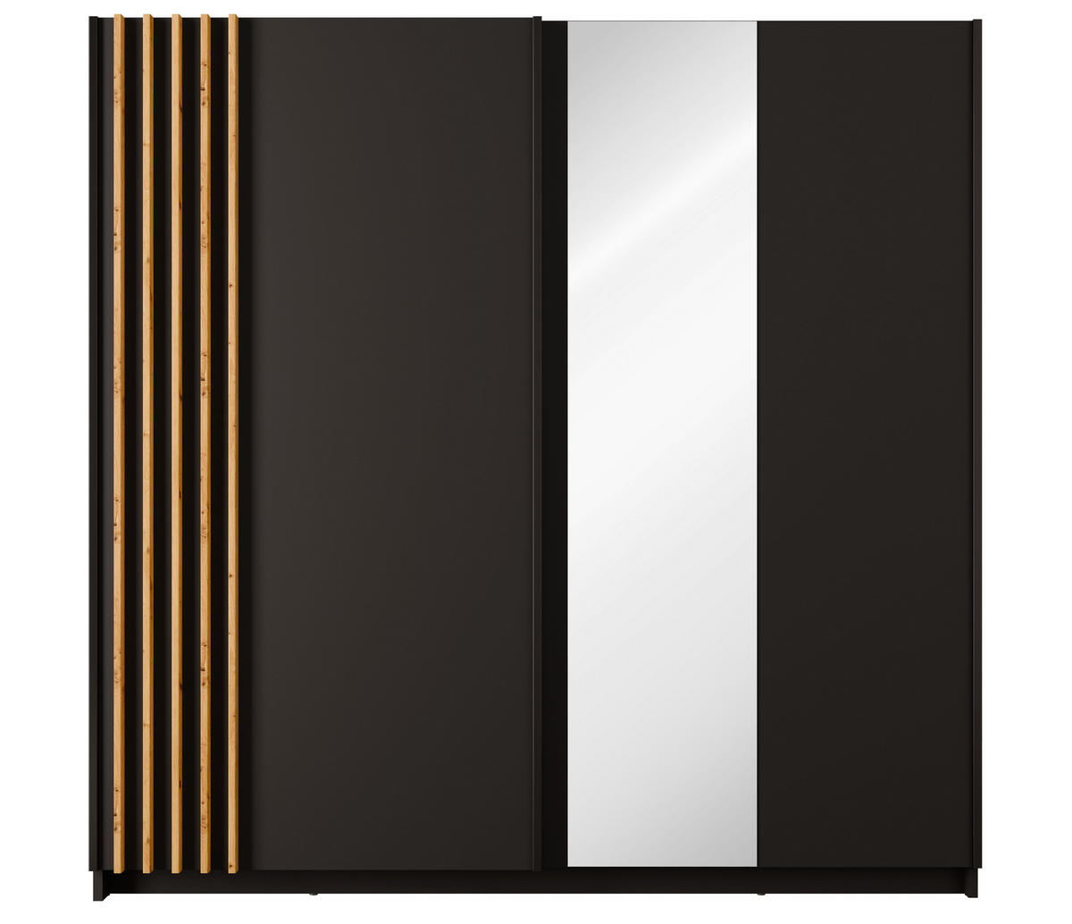 KLEIDERSCHRANK Beralto Schwarz 200/198,5/63,5 cm – mit Spiegel und Lamellenfront - Schwarz, Holzwerkstoff (200/198.5/63.5cm) - AX Living
