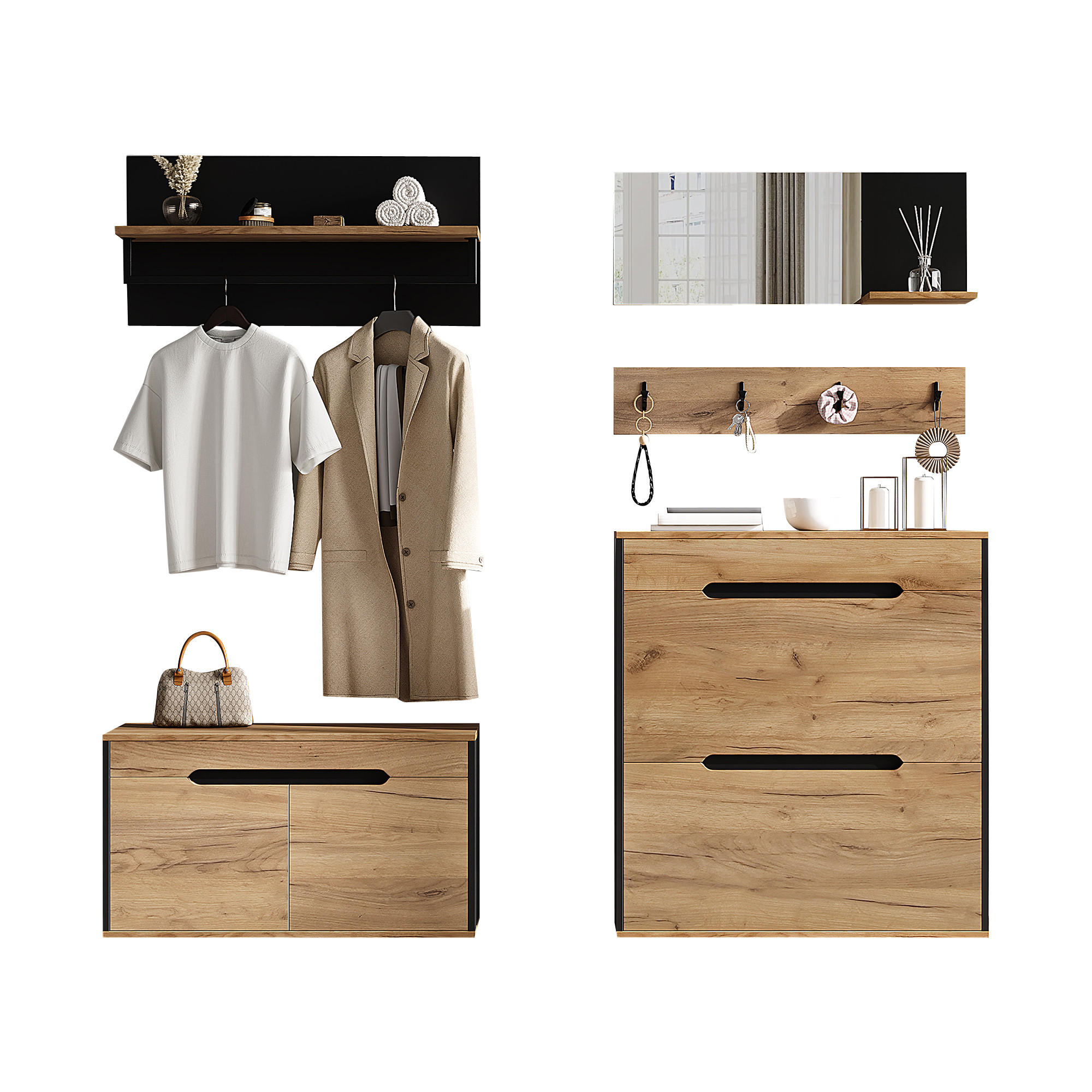 Flieks Garderobe Natur, Schwarz 156x176x36 cm