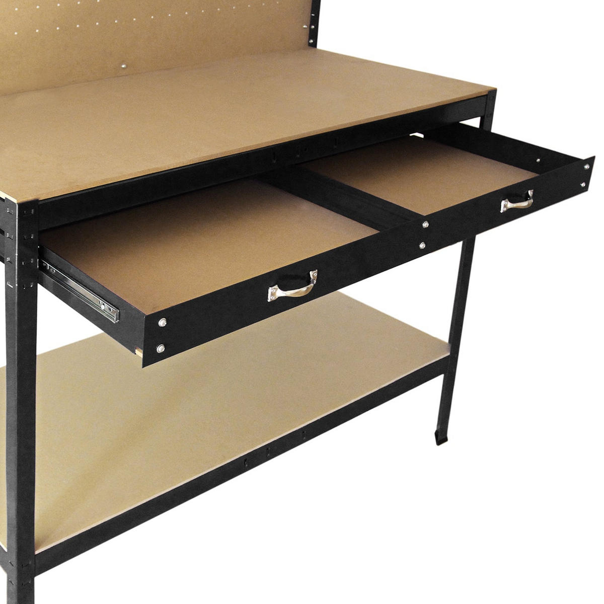 WERKBANK mit Stecktafel und Schublade Schwarz - Schwarz, Metall (120/155/60cm) - Monster Racking