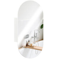 BADEZIMMERSPIEGEL Moderner ovaler Badezimmerspiegel mit Schrank und zwei Ablagen, 45 x 90 cm ,Weiß - Weiß, Glas (13.5/90/45cm) - Vallsero