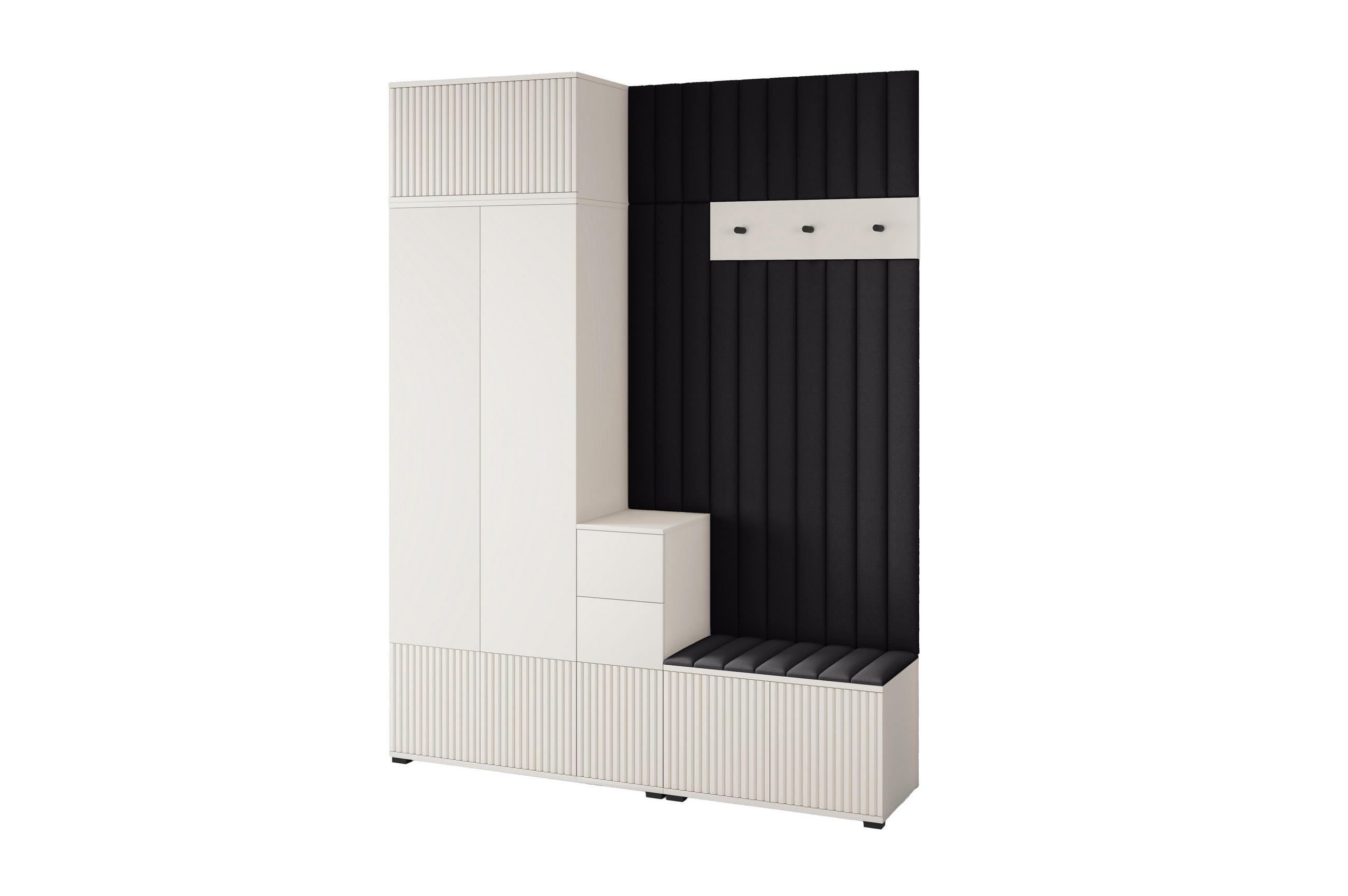 GARDEROBE Ritmo version 8 gefräste Kleiderschrank mit Polsterplatten Schwarz - Beige/Schwarz, Holzwerkstoff (170/225/40cm) - Jerpax