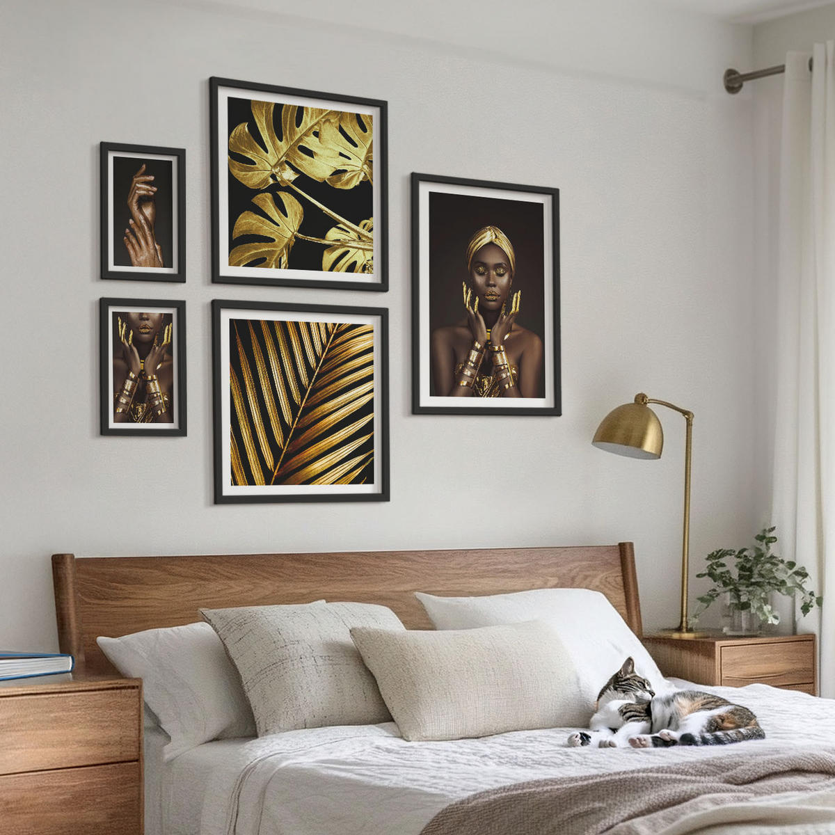WANDBILDER 5er-Set - 50x50 cm & 20x30 cm & 40x60 cm Schwarzer Rahmen - Künstlerische Porträts von Frauen - Schwarz, Kunststoff (40/60cm) - ArtPrintCave