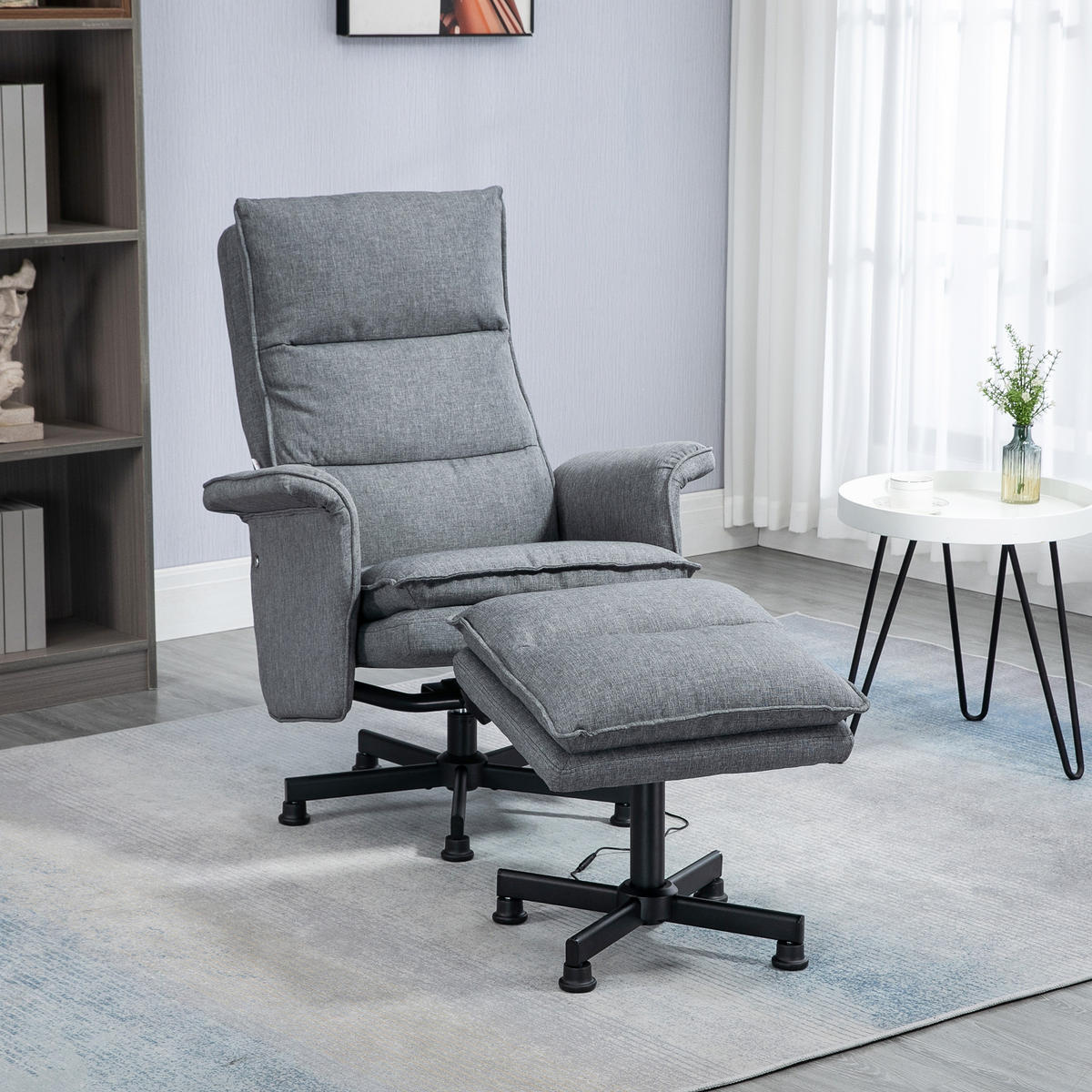 MASSAGESESSEL mit Fußhocker, Elektrischer Fernsehsessel mit Leinenoptik Grau - Grau, Kunststoff (93/99/78cm) - HOMCOM