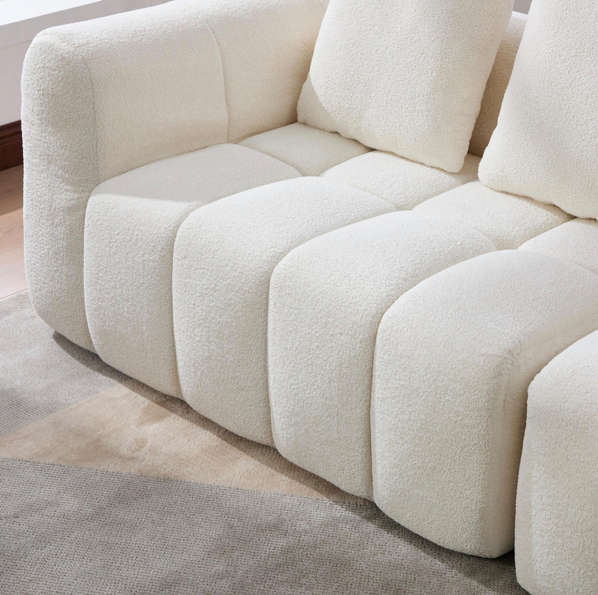 3-SITZER Sofa aus Stoff 260x94,5x80 cm Beige modular, montagefrei mit tiefer Sitzfläche und Armlehnen - Beige, Textil (260/70/95.5cm) - Modfu
