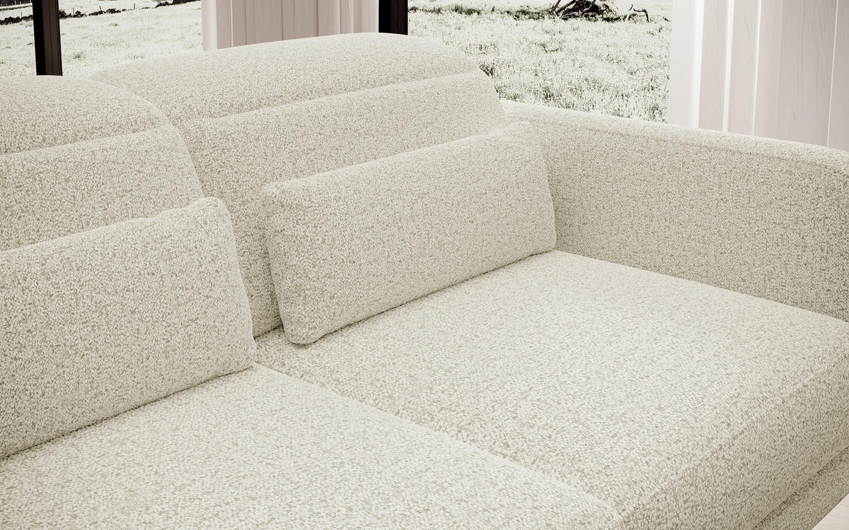 ECKSOFA BARILLO - Verstellbarer Rückenlehne, Stahlfüße, Elegante Armlehnen, Drei Rückenkissen, Freistehend, 261x170x97 cm Linke, Beige - Beige, Holz/Textil (170/261cm) - DomoHome