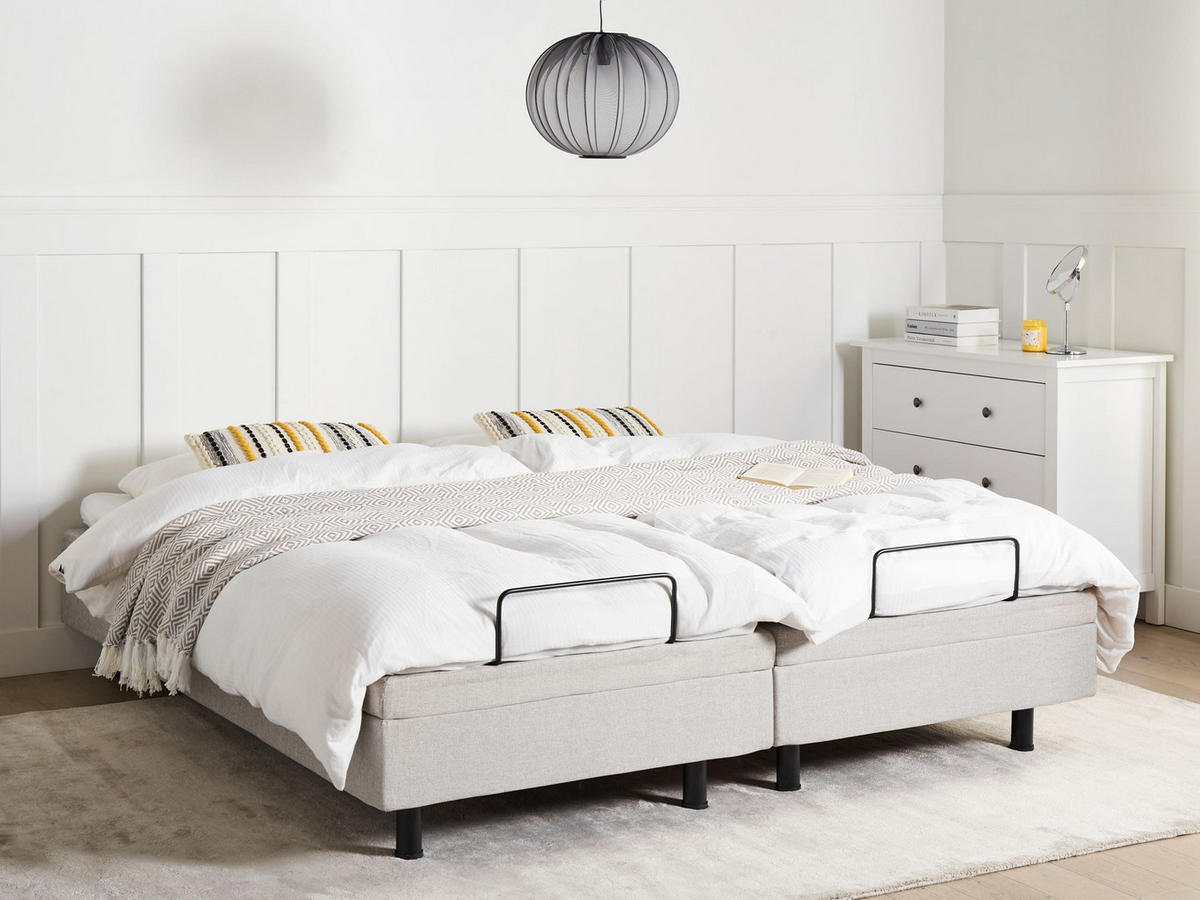 VERSTELLBARESBETT 180/200 cm Beige Duke - Beige/Schwarz, Textil (180/200cm) - Beliani