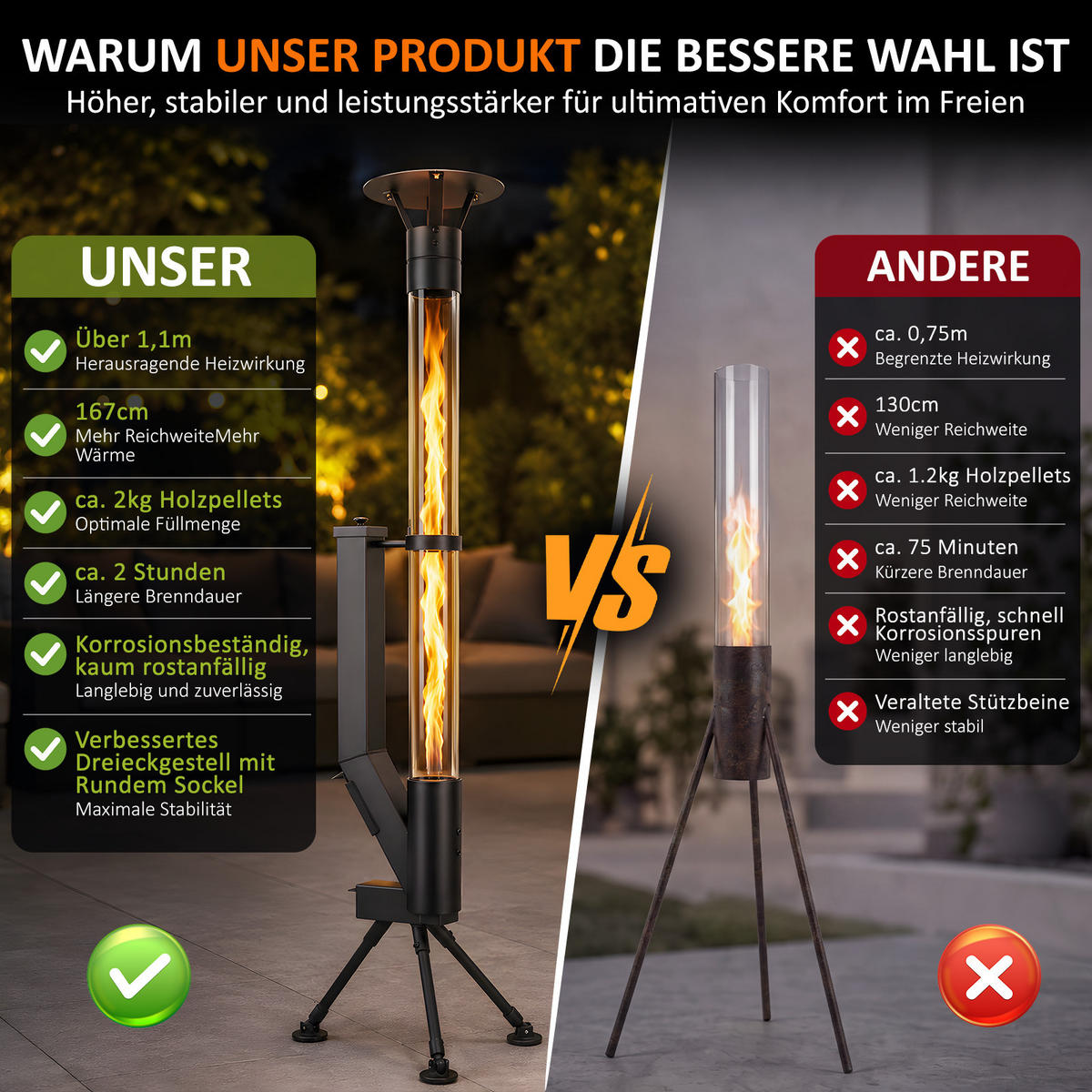 TERRASSENHEIZER Zovmar 44.5/21/167 cm - Schwarz, Glas/Metall (21/167/44.5cm) - ZMH