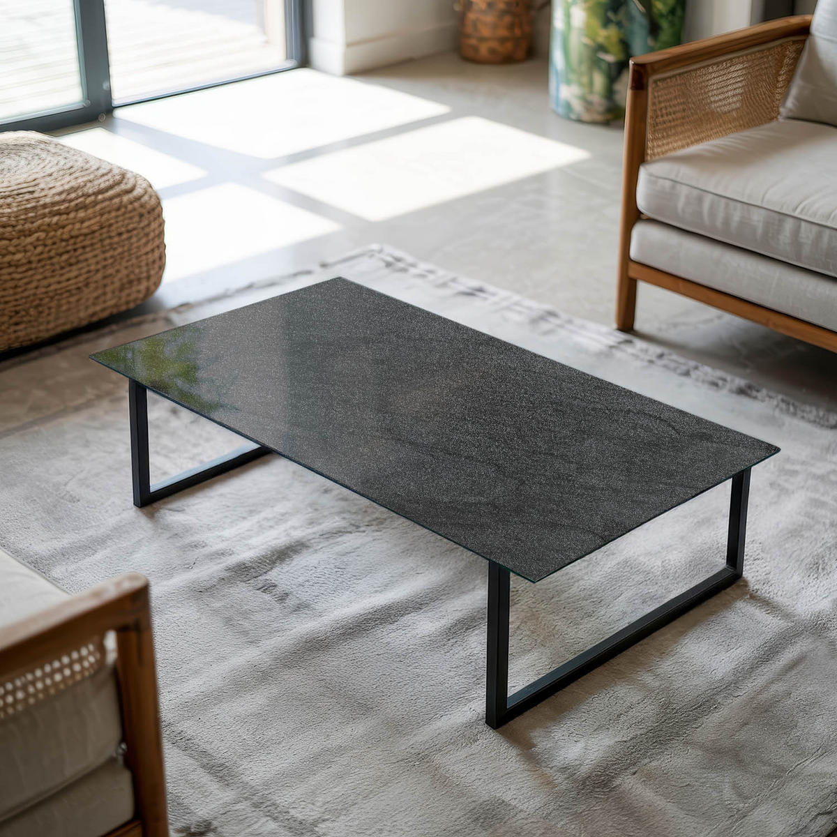 TISCHPLATTE 100x50 cm Natursteinstruktur - Schwarz, Glas (100/50/0.4cm) - TULUP