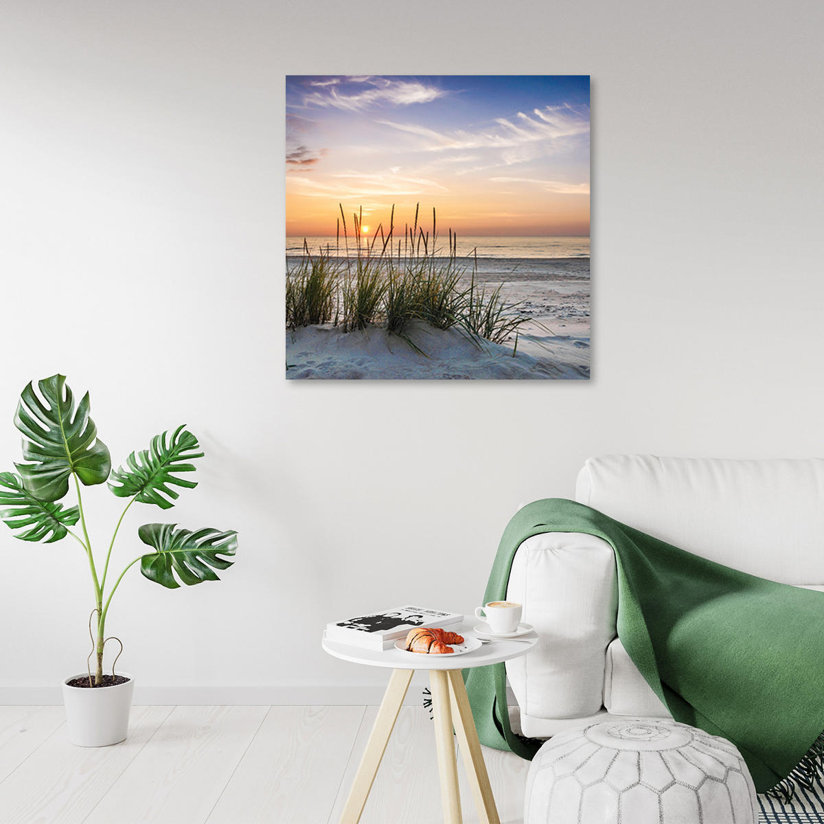 WANDBILD sonne am strand untergehen - Beige, Textil (50/50cm) - Feeby