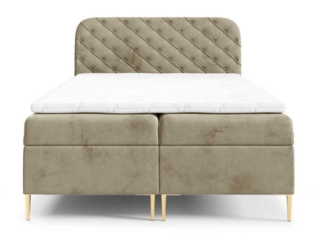 BOXSPRINGBETT 180x200 Elara, Chesterfield, 15 cm Beine, Matratze, Hellbraun - Hellbraun, Holz/Textil (180/200cm) - Emporius