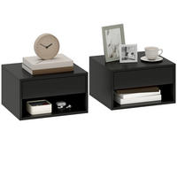 NACHTSCHRANK 2er-Set DE-12929 Schublade und offenes Fach Schwarz - Schwarz, Holzwerkstoff (32/21/37cm) - ComfortXL