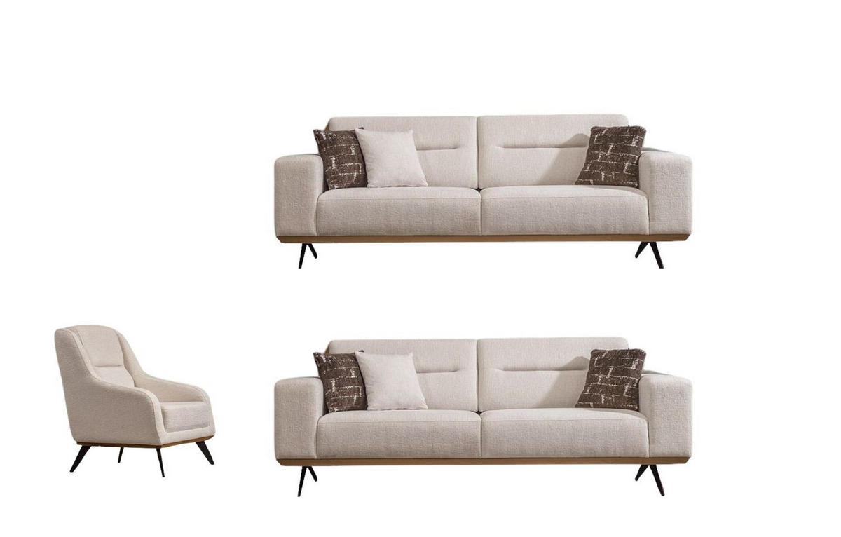 SITZGARNITUR Soprano Creme Stellvariante:3+3+1 - Creme, Holz/Textil (235/85/100cm) - Villa Möbel