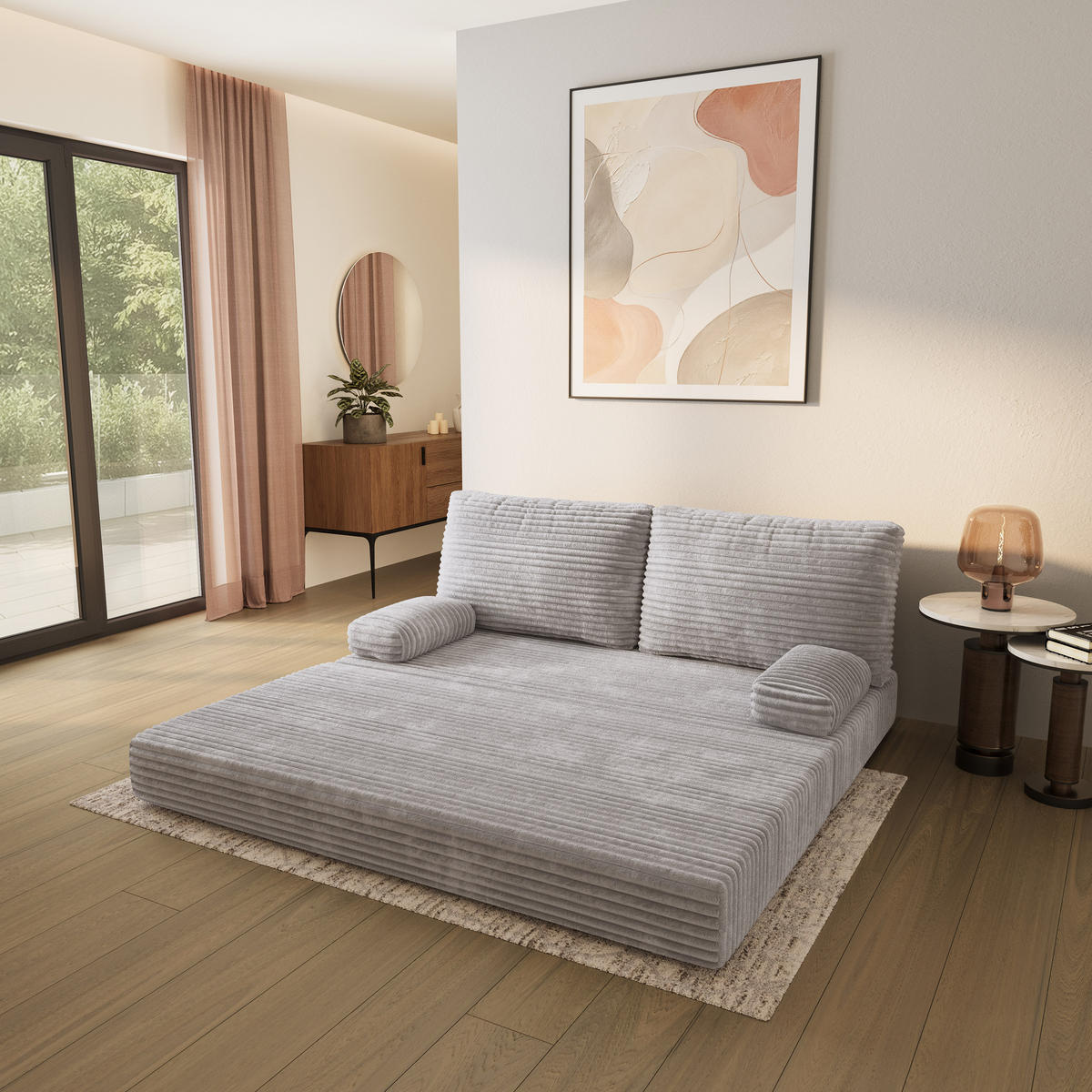 POHOVKA z pěny SILAR s funkcí spaní Manšestrová látka Světle šedá - šedá/světle šedá, textil (170/86/80cm) - MASSENO