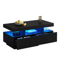 KLUB stolić od iverala, 100/50/45 cm crni, s 2 ladice i LED rasvjetom - crna, drvni materijal (100/50/45cm) - BEAOK