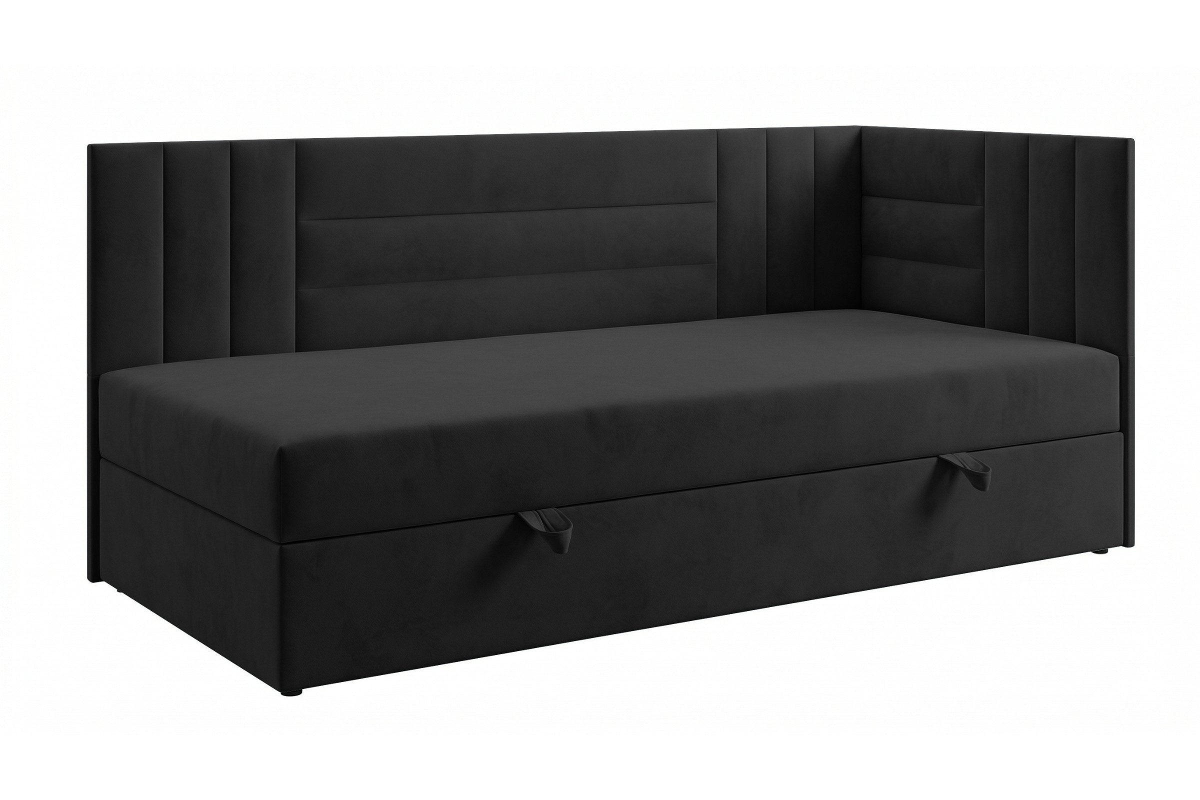 BOXBETT KAYA 100/200 in Velours Schwarz H4 rechts - Schwarz, Holz/Holzwerkstoff (100/200cm) - Deine Möbel 24