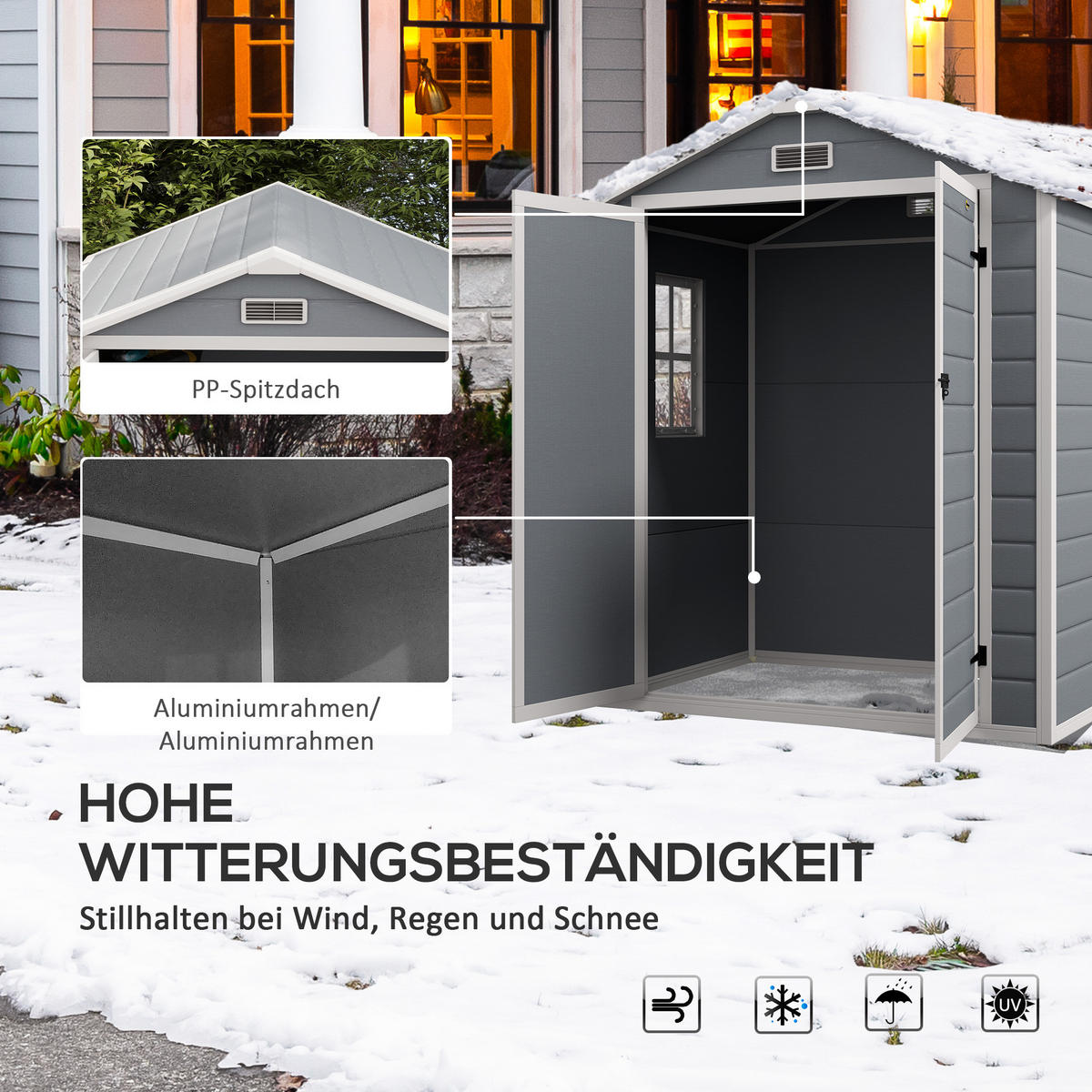 GERÄTEHAUS mit Pultdach, 2,12 m² Gartenhaus mit Fenster, Geräteschrank, Grau - Grau, Metall (134/210/183cm) - Outsunny